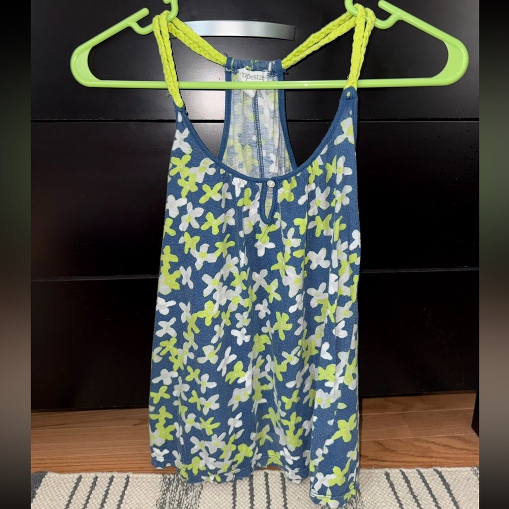 Aeropostale Y2K Braided Strap Floral Tank Camisole - Blue and Green